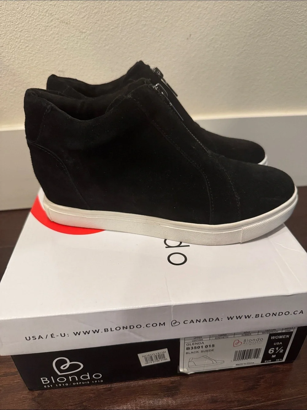 Blondo Black Suede Wedge Sneaker with Front Zip